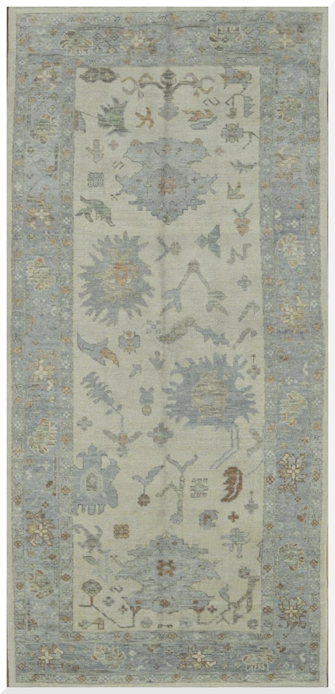 5′ x 12′ Pale Blue Fine Hand-Knotted Turkish Oushak Rug – Transitional Wool