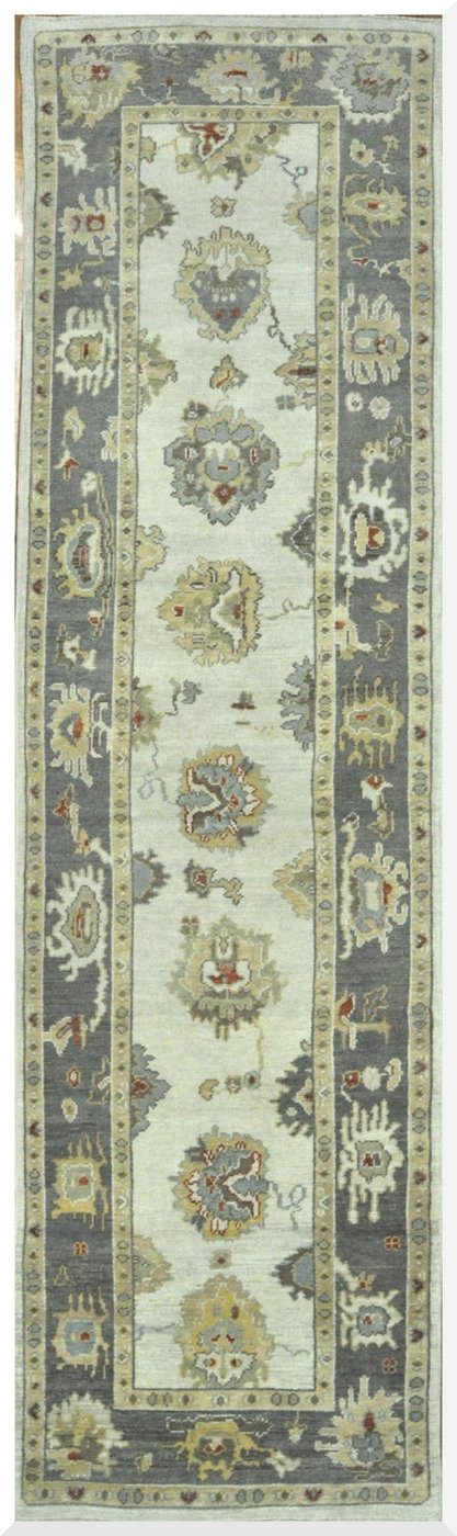 4′ x 13′ Pale Blue Fine Hand-Knotted Turkish Oushak Runner – Transitional Wool