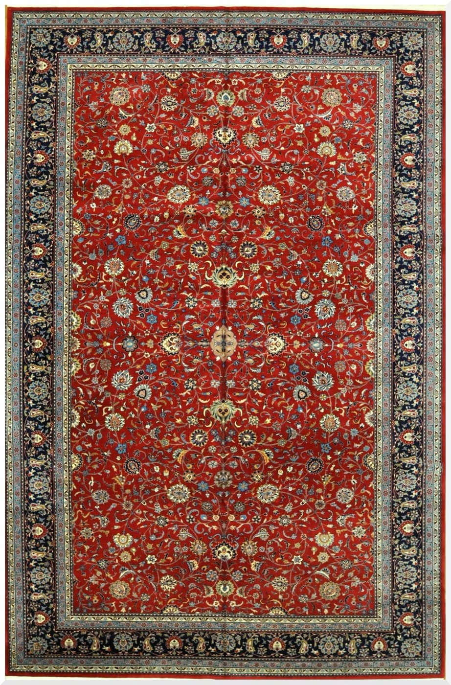 11′ x 16′ Red Fine Hand-Knotted Chinese Kashan Design Rug – Traditional Wool
