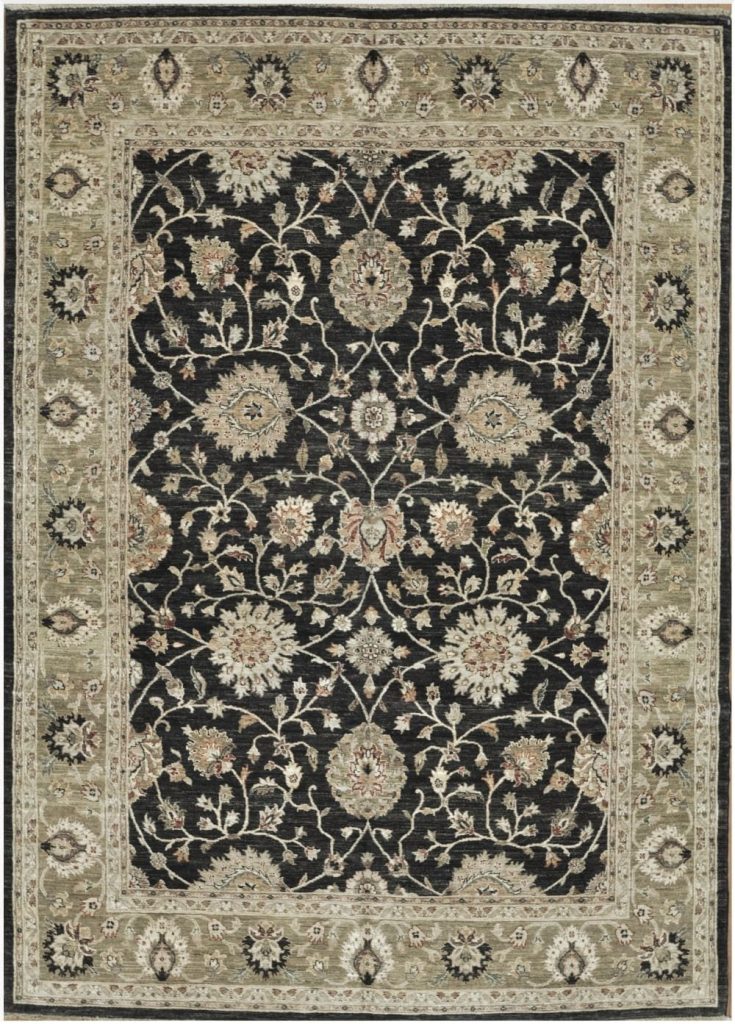 8′ x 11′ Black Fine Hand-Knotted Pakistani Oriental Rug – Transitional Wool