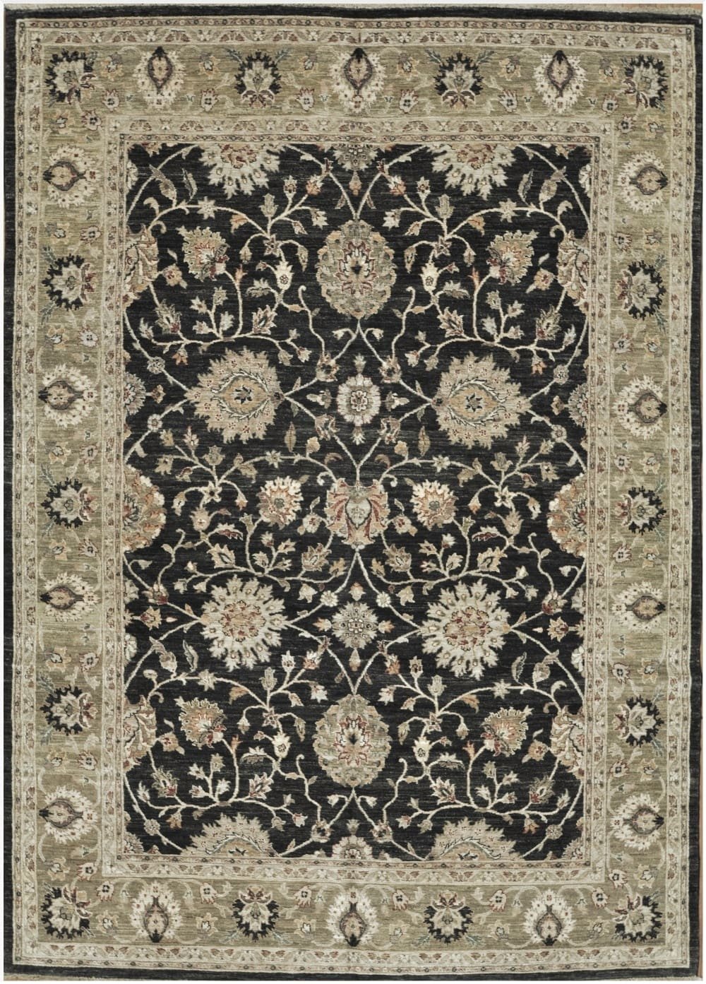 8′ x 11′ Black Fine Hand-Knotted Pakistani Oriental Rug – Transitional Wool