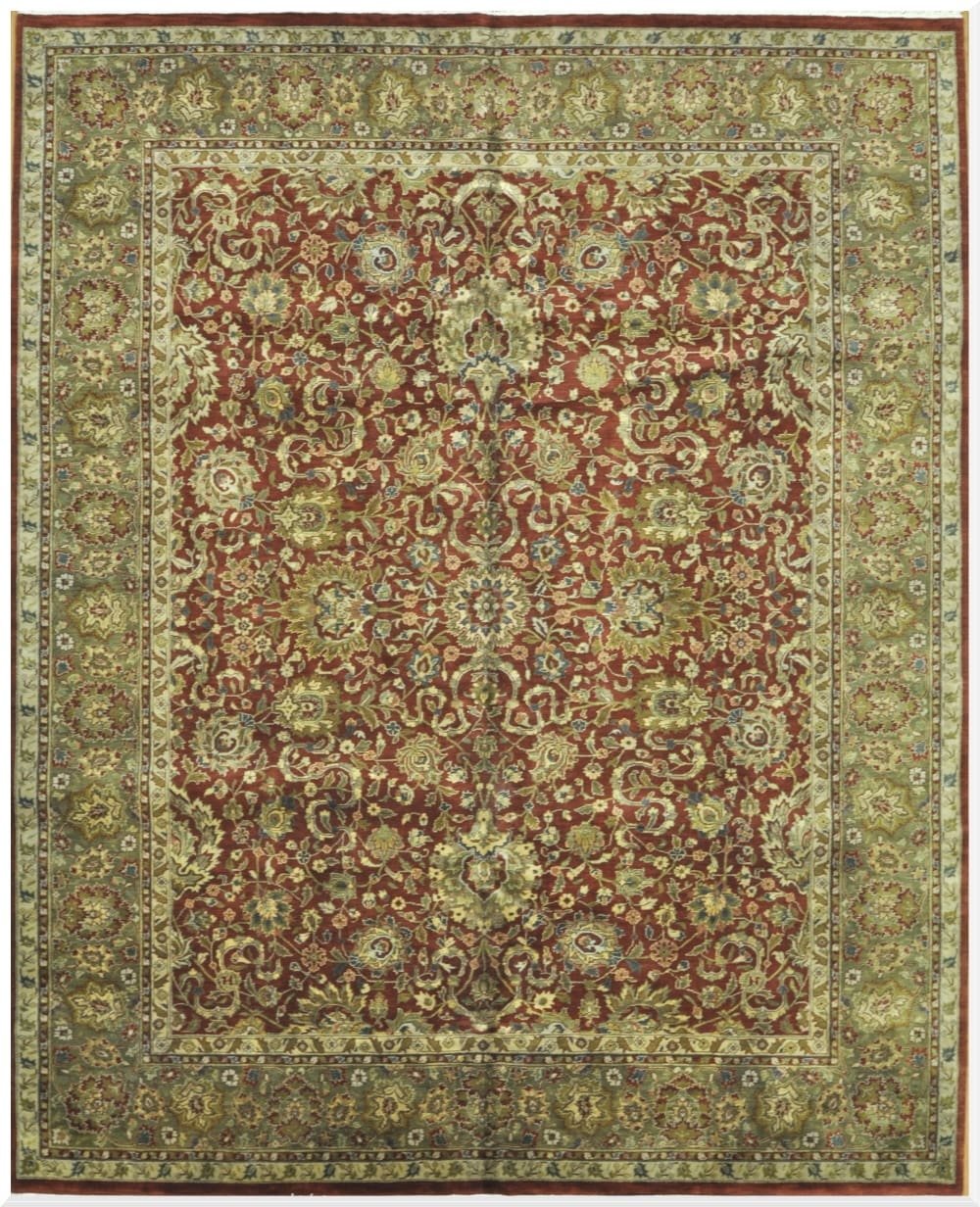 8′ x 10′ Green Fine Hand-Knotted Indian Oriental Rug – Traditional Wool