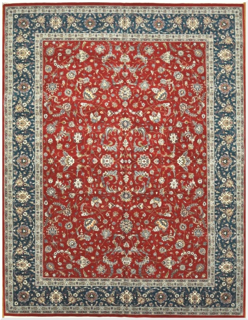 9′ x 13′ Pakistani Kashan Design Rug – Red & Navy Traditional Hand-Knotted Wool