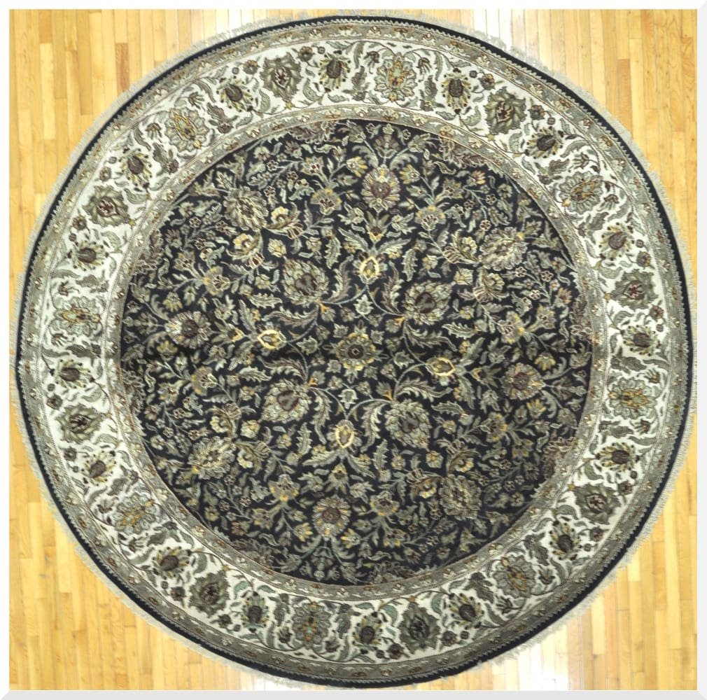 10′ x 10′ Indian Round Handmade Oriental Rug Dark Floral