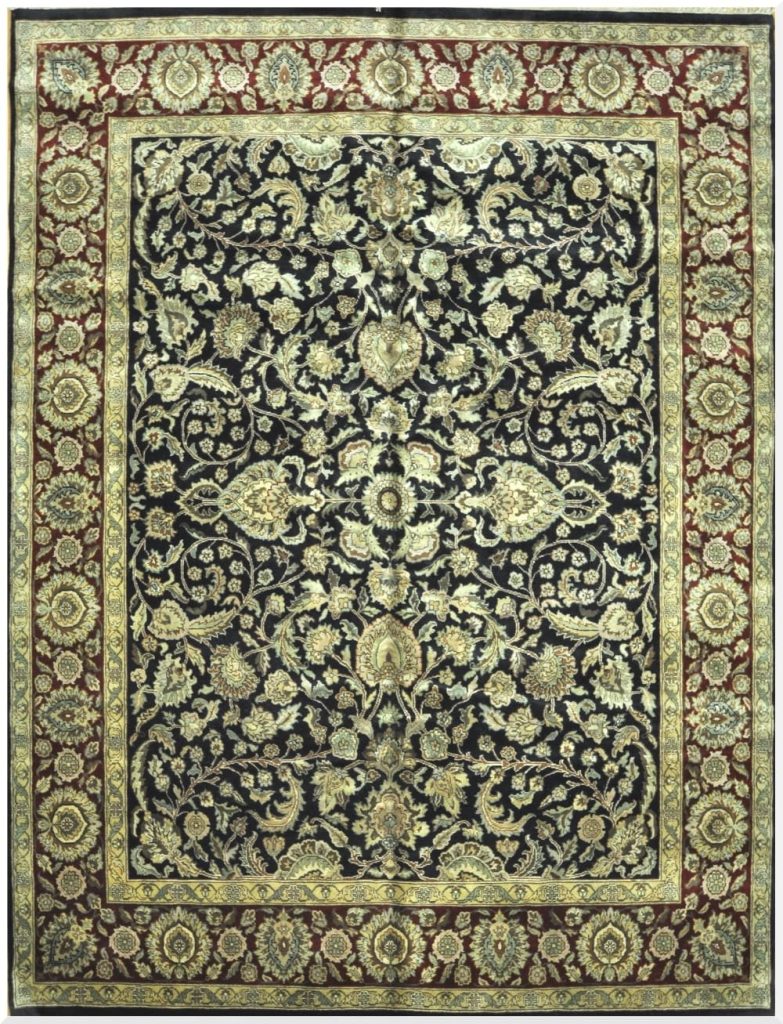 9′ x 12′ Handmade India Oriental Rug – Black & Burgundy