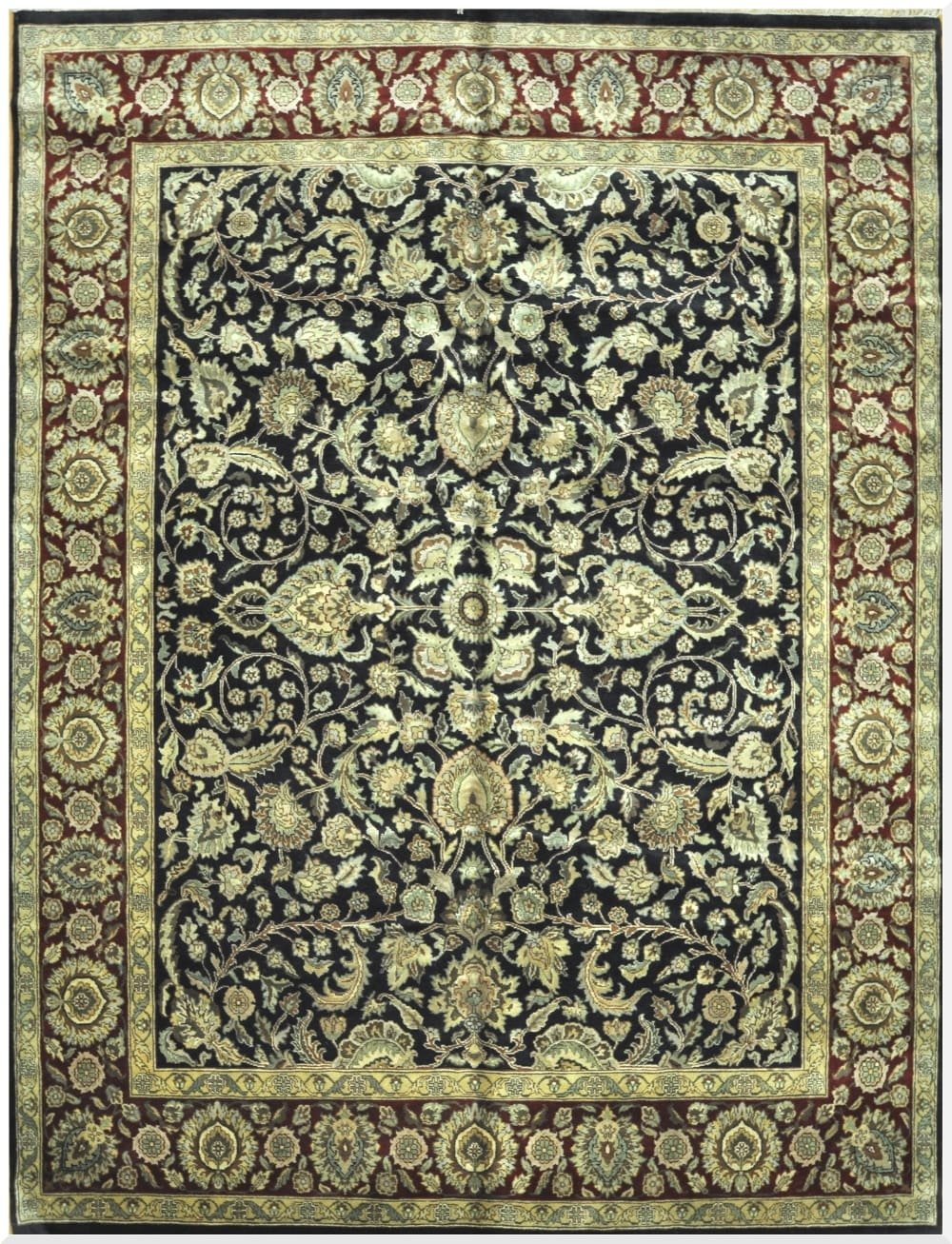 9′ x 12′ Handmade India Oriental Rug – Black & Burgundy