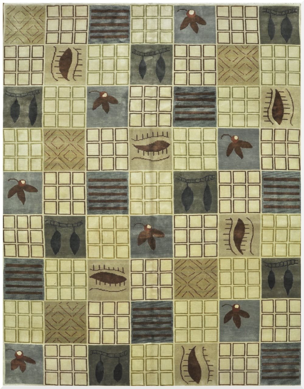 9′ x 12′ India Modern Oriental Green Beige Rug Contemporary Wool 9′ x 12′ India Modern Oriental Green Beige Rug Contemporary Wool