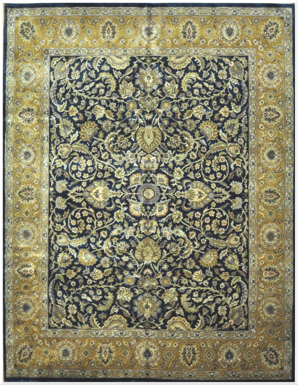 9′ x 12′ Indian Navy Gold Oriental Rug Traditional Wool