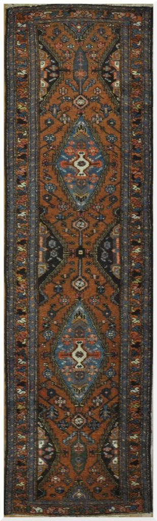 3′ x 9′ Vintage Persian Runner Rug – Traditional Hand-Knotted Wool, Geometric Medallion Design