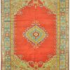 8′ x 13′ Terracotta Fine Hand-Knotted Turkish Antique Oushak Rug – Transitional Wool