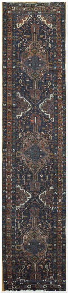 3′ x 15′ Tribal Handmade Persian Heriz Runner – Traditional Geometric Style, Navy & Rust