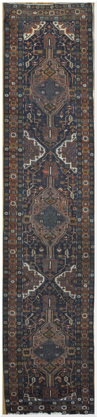 3′ x 15′ Tribal Handmade Persian Heriz Runner – Traditional Geometric Style, Navy & Rust 3′ x 15′ Tribal Handmade Persian Heriz Runner – Traditional Geometric Style, Navy & Rust