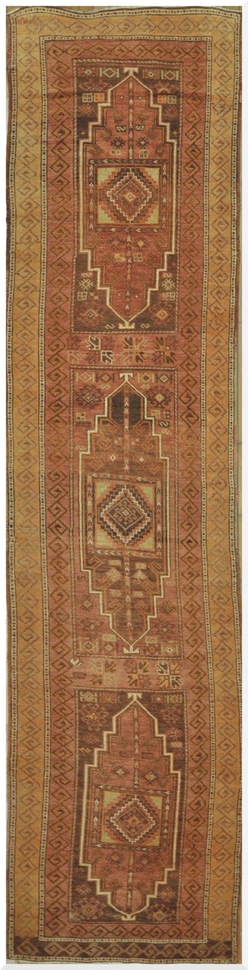 3′ x 14′ Turkish Oushak Rust Brown Vintage Runner Rug – Hand-Knotted Wool
