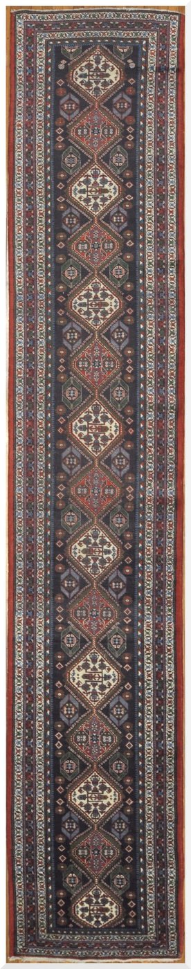 3′ x 18′ Antique Persian Heriz Runner Rug – Navy Blue – Hand Knotted Wool