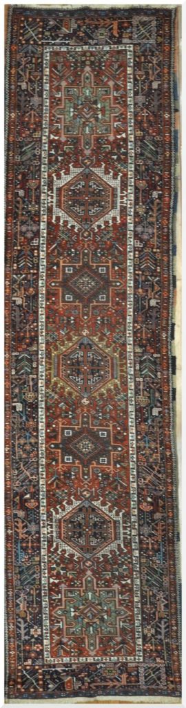 3′ x 13′ Antique Persian Heriz Runner Rug Red Blue Hand Knotted Wool