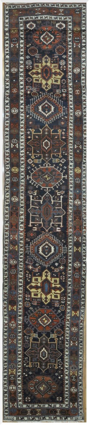 3′ x 17′ Antique Persian Heriz Navy Rust Tribal Runner Rug – Traditional Hand-Knotted Wool
