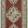 3′ x 11′ Red Fine Hand-Knotted Turkish Oushak Rug – Traditional Wool