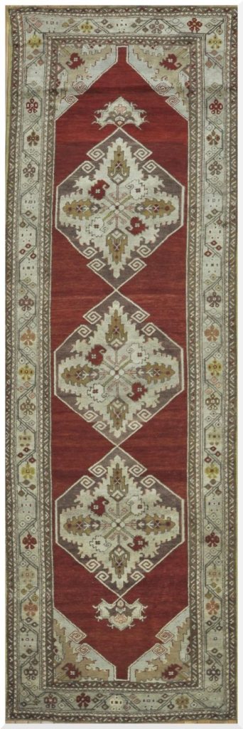 3′ x 11′ Red Fine Hand-Knotted Turkish Oushak Rug – Traditional Wool