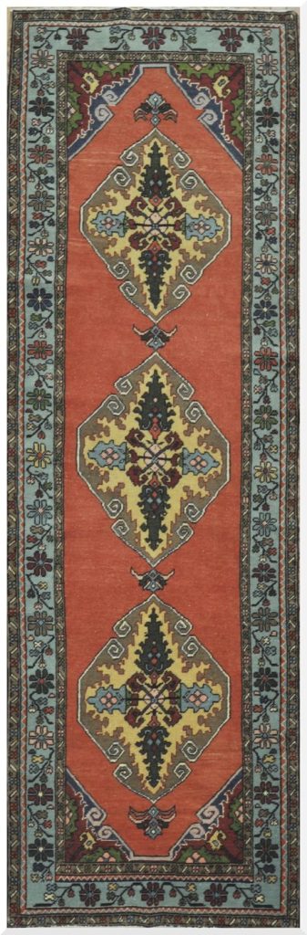 3′ x 11′ Turkish Oushak Rust Ivory Medallion Rug – Vintage Hand-Knotted Wool