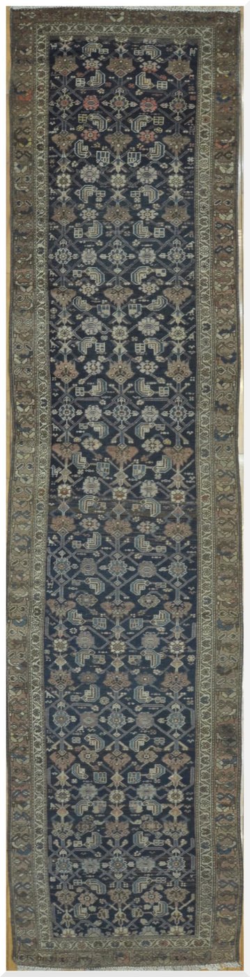 3′ x 14′ Antique Persian Malayer Runner Rug – Navy