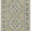 3′ x 10′ Vintage Turkish Oushak Ivory Gray Medallion Runner Rug – Transitional Wool
