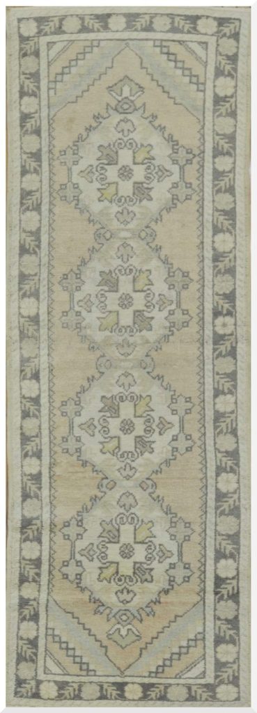 3′ x 10′ Vintage Turkish Oushak Ivory Gray Medallion Runner Rug – Transitional Wool