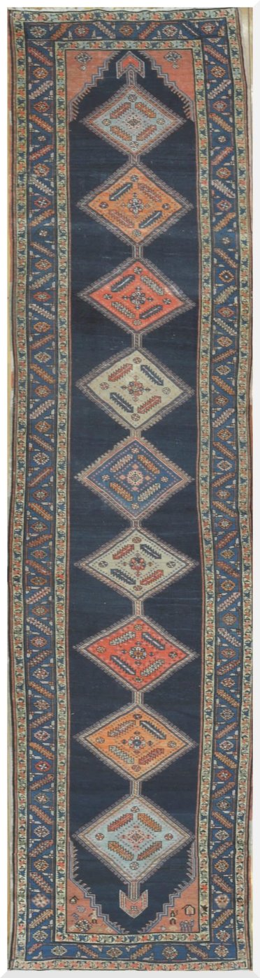 3′ x 14′ Navy Fine Hand-Knotted Caucasian Tribal Runner – Traditional Wool