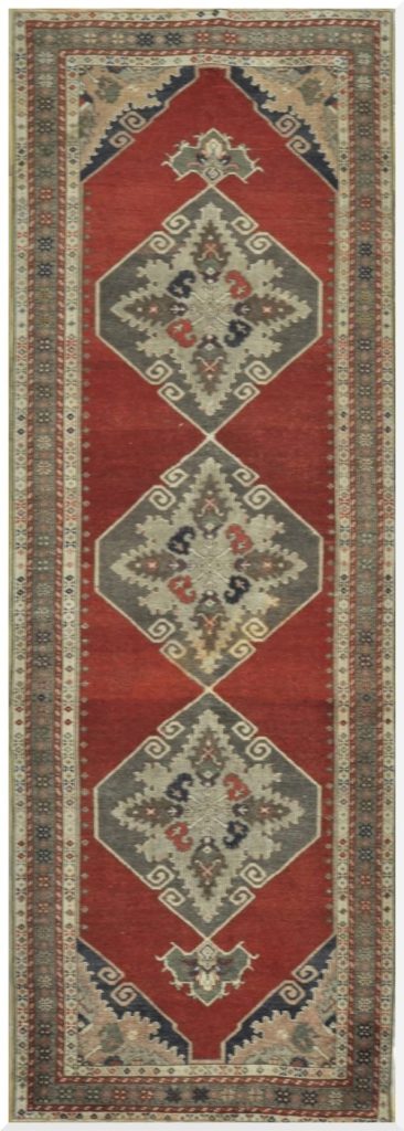4′ x 11′ Vintage Turkish Oushak Red Vintage Runner Rug – Traditional Hand-Knotted Wool