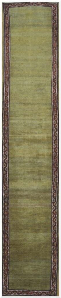 3′ x 18′ Semi Antique Persian Mahal Runner Rug – Olive Green – Hand Knotted Wool