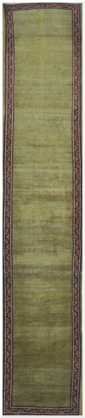 3′ x 18′ Semi Antique Persian Mahal Runner Rug – Olive Green – Hand Knotted Wool