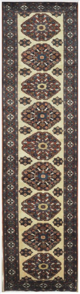 4′ x 13′ Vintage Persian Meshkin Traditional Runner Rug Ivory Navy Wool