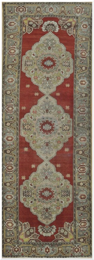 4′ x 11′ Turkish Rust Medallion Rug – Vintage Hand-Knotted Wool