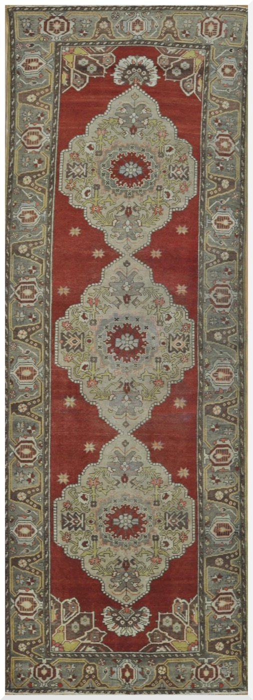 4′ x 11′ Turkish Rust Medallion Rug – Vintage Hand-Knotted Wool
