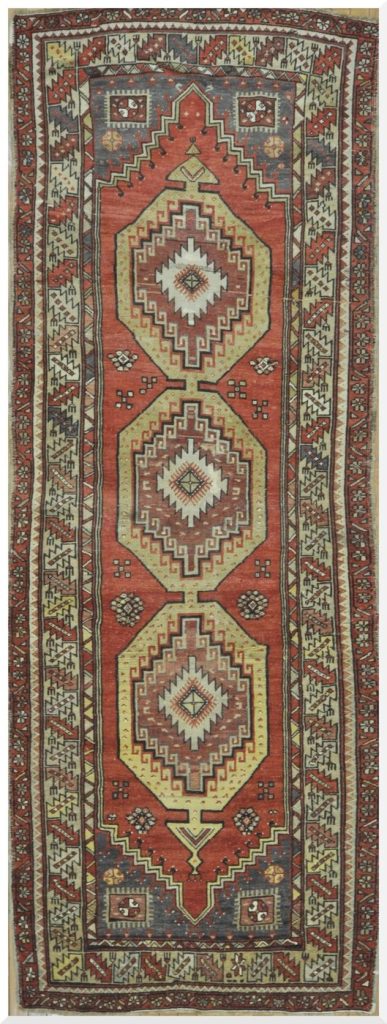 4′ x 10′ Turkish Rust Ivory Medallion Rug – Vintage Hand-Knotted Wool