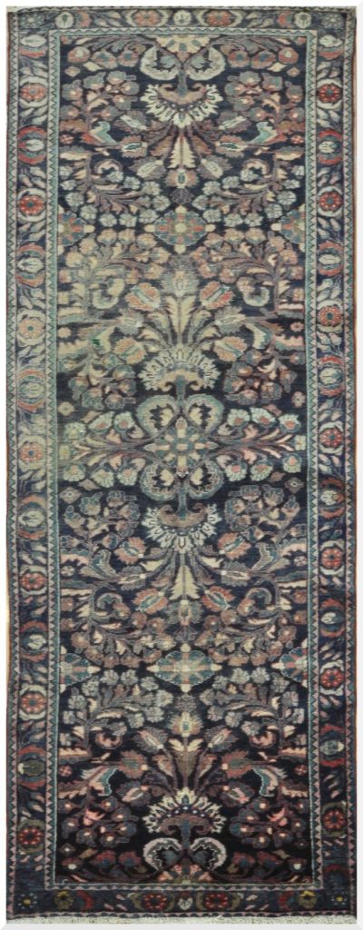 4′ x 10′ Vintage Persian Hamadan Runner Rug – Navy