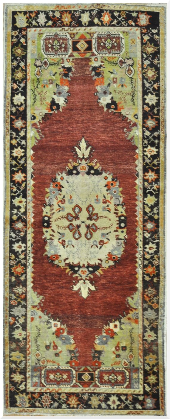 4′ x 10′ Turkish Oushak Red Vintage Rug Traditional Wool
