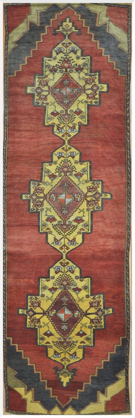 4′ x 14′ Turkish Oushak Red Yellow Vintage Runner Transitional Wool