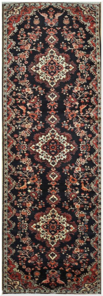 4′ x 12′ Vintage Persian Bakhtiari Navy Floral Runner Rug – Traditional Wool
