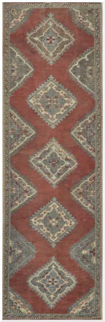 4′ x 11′ Rust Fine Hand-Knotted Turkish Oushack Transitional Rug – Geometric Wool 4′ x 11′ Rust Fine Hand-Knotted Turkish Oushack Transitional Rug – Geometric Wool
