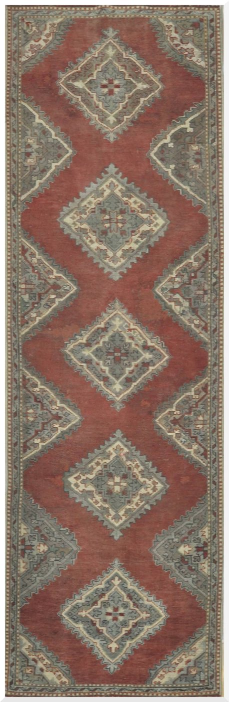 4′ x 11′ Rust Fine Hand-Knotted Turkish Oushack Transitional Rug – Geometric Wool
