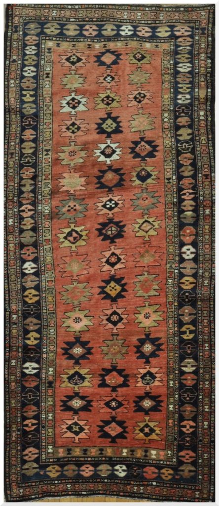 4′ x 8′ Tribal Handmade Rug – Traditional Geometric Caucasian Kazak, Rust & Navy