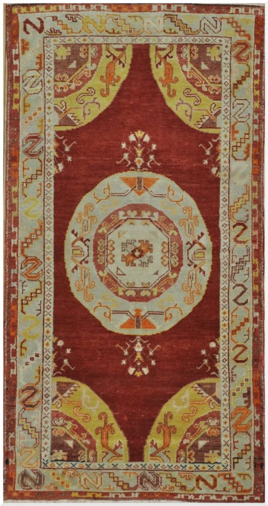 3′ x 7′ Turkish Red Oushak Rug Vintage Wool