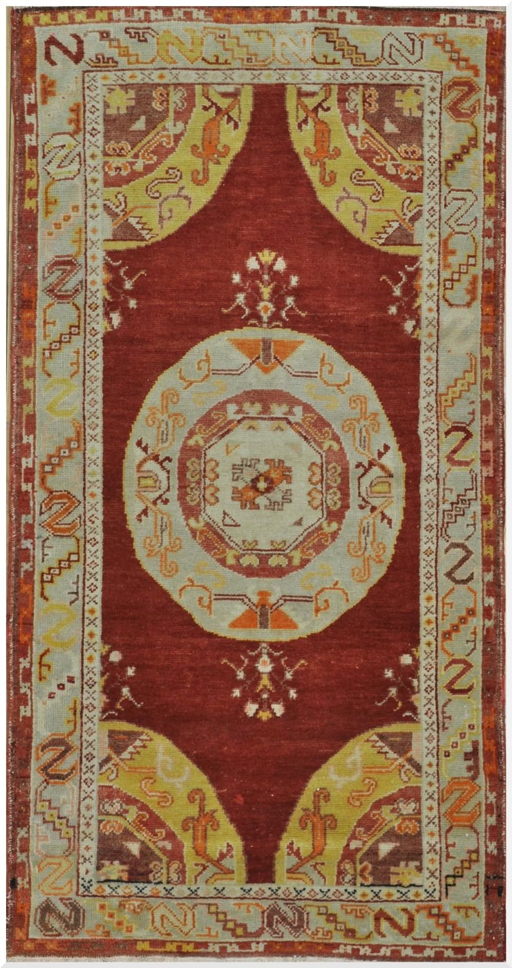 3′ x 7′ Turkish Red Oushak Rug Vintage Wool
