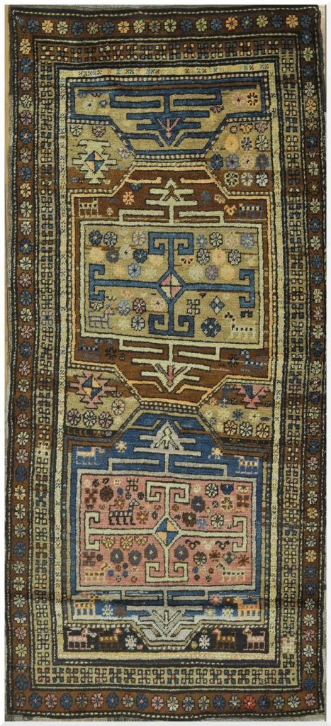 3′ x 8′ Antique Caucasian Kazak Tan Geometric Runner Rug – Traditional Hand Knotted Wool