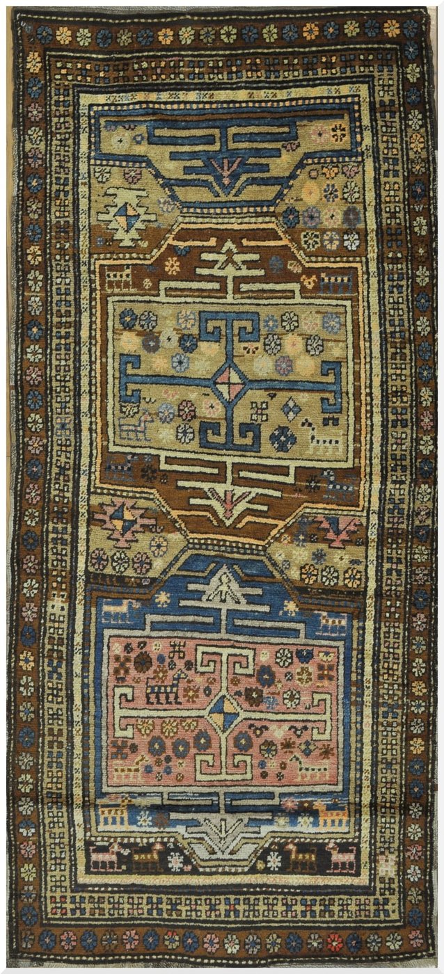 3′ x 8′ Antique Caucasian Kazak Tan Geometric Runner Rug – Traditional Hand Knotted Wool