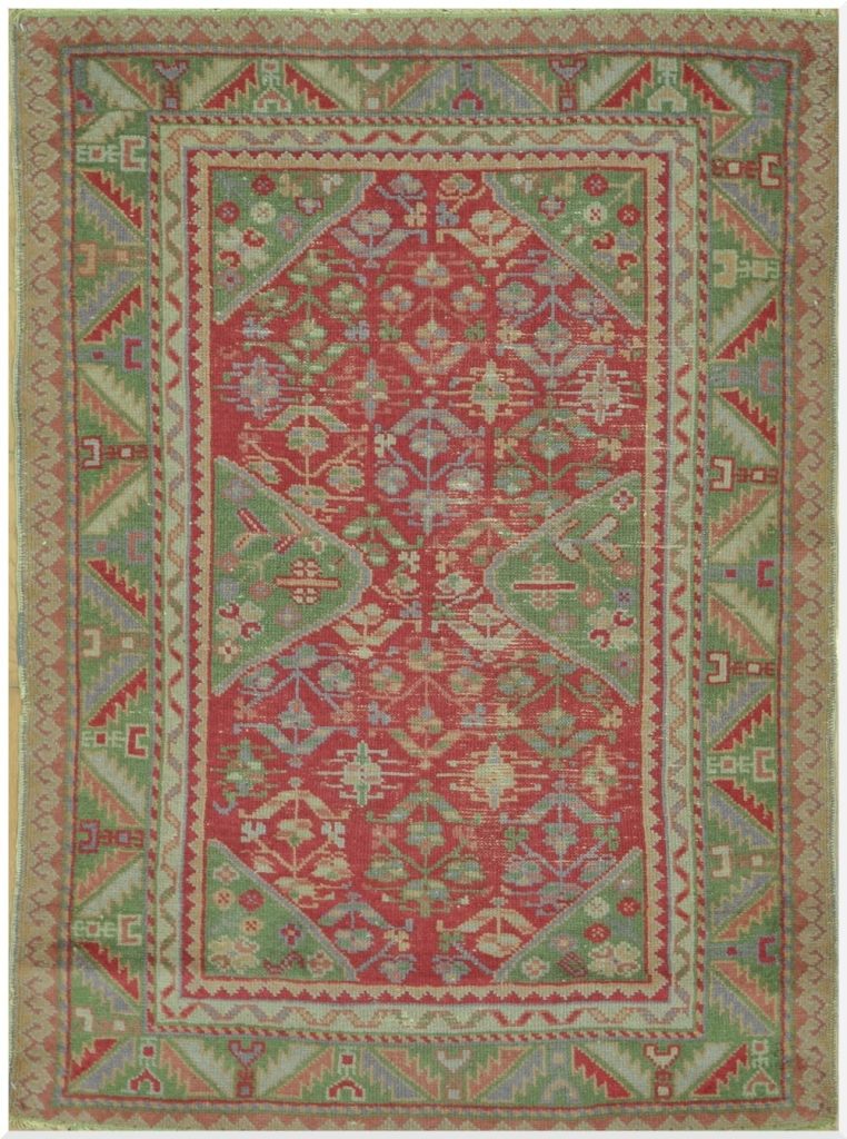 4′ x 5′ Red Fine Hand-Knotted Turkish Oushak Rug – Traditional Wool