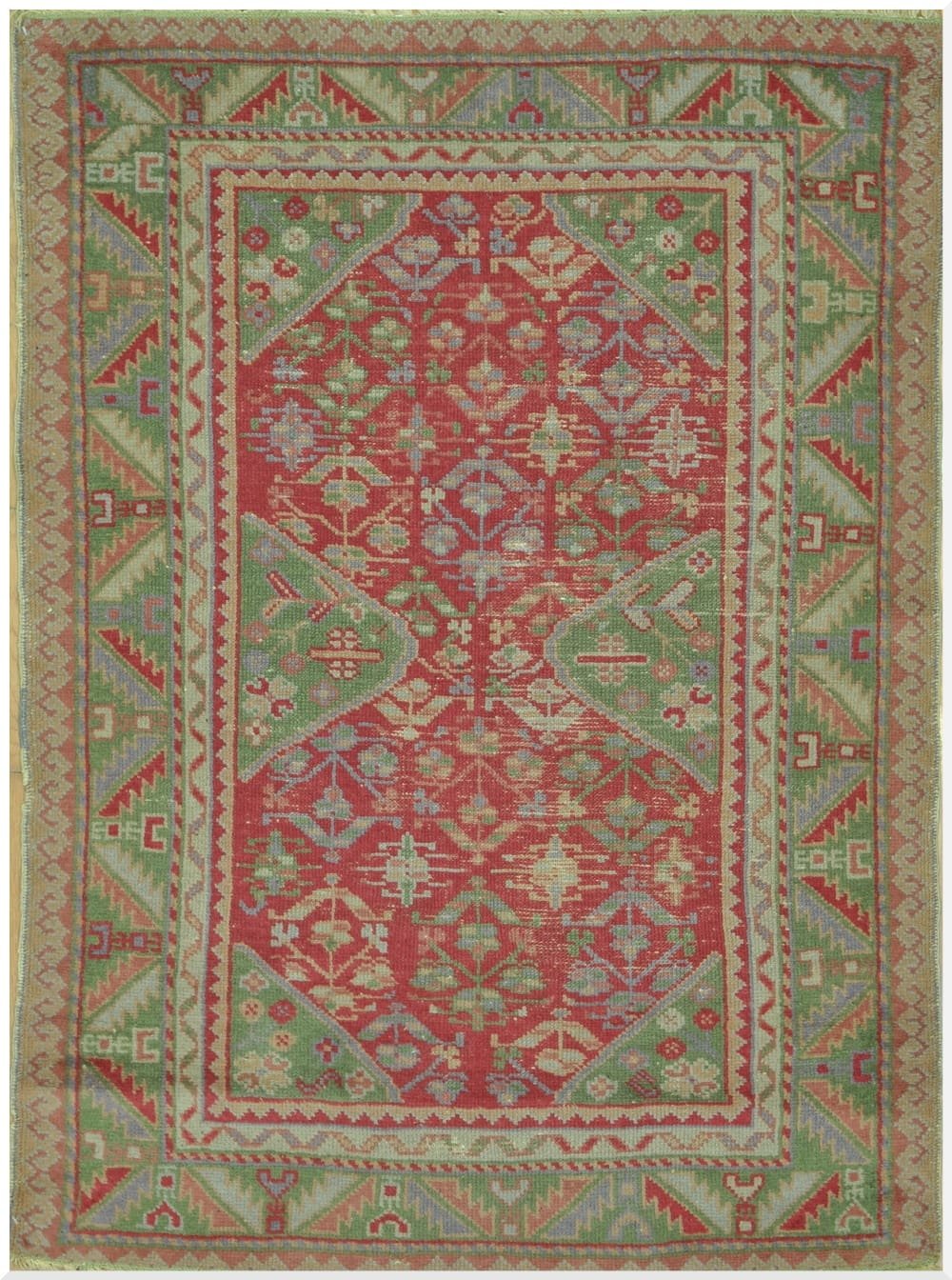 4′ x 5′ Red Fine Hand-Knotted Turkish Oushak Rug – Traditional Wool