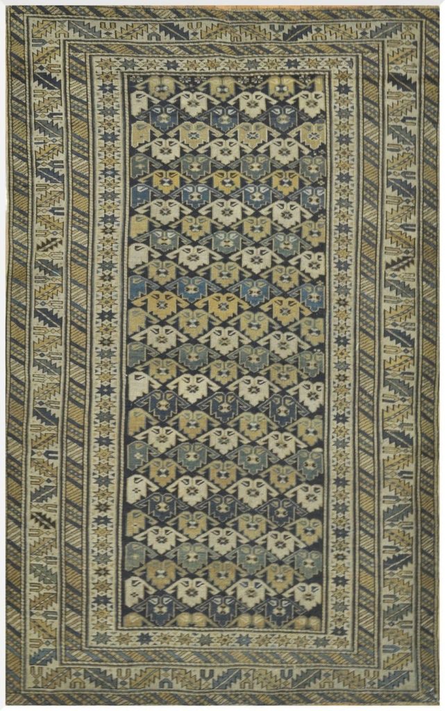 4′ x 6′ Antique Caucasian Shirvan Blue Ivory Geometric Rug Traditional Wool