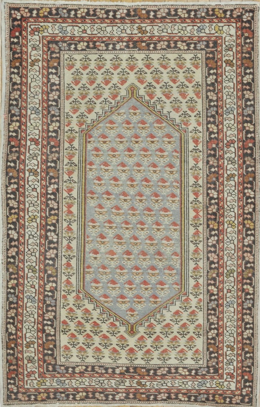 5′ x 7′ Turkish Oushak Blue Ivory Vintage Rug Traditional Wool
