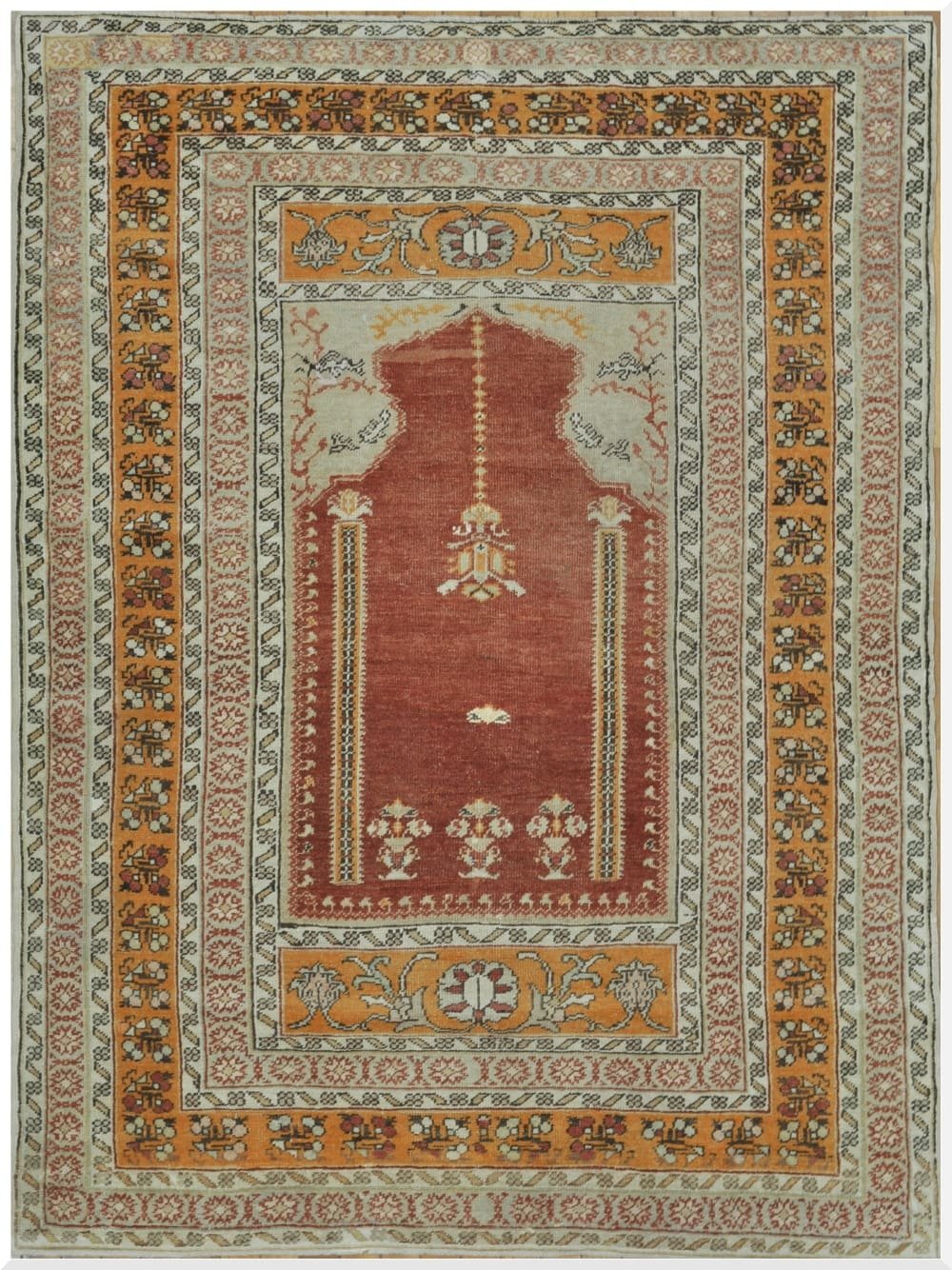 5′ x 6′ Turkish Rust Ivory Prayer Rug Traditional Wool